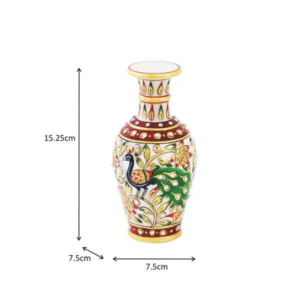 Multicolor_Stone_Studded_And_Peacock_Painted_Flower_Pot_For_Home_Decor,6_Inch