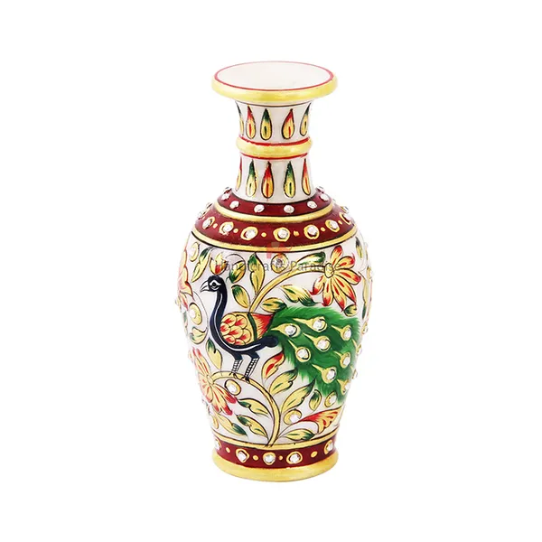 Multicolor_Stone_Studded_And_Peacock_Painted_Flower_Pot_For_Home_Decor,6_Inch