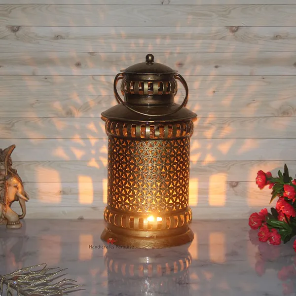 Golden_Lantern_Shaped_Tealight_Holder_Wall_Hanging_Cut_Work_For_Home_Decor,_13.5_Inch