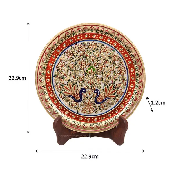 Multicolor_Marble_Plate_Emboss_Work_Peacock_Painted_-_9_Inch