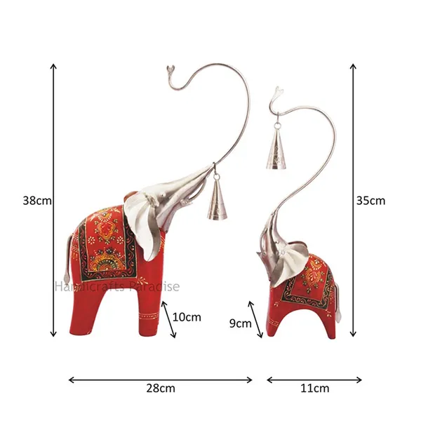 Maroon_Wooden_And_Metal_Elephant_Decorative_Showpiece_With_Bells_(_15_Inch_)_-_Set_Of_2_Pc