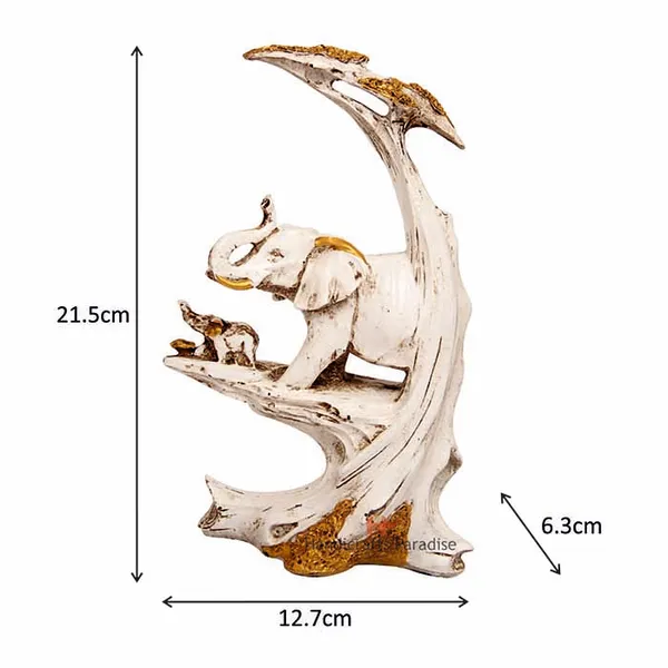 White_Elephant_With_Baby_Elephant_On_Tree_Figurine_For_Home_Dacor,_8_Inch