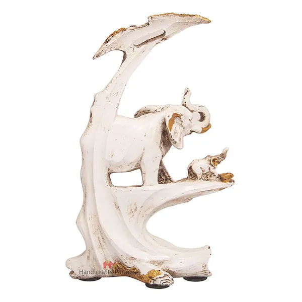 White_Elephant_With_Baby_Elephant_On_Tree_Figurine_For_Home_Dacor,_8_Inch
