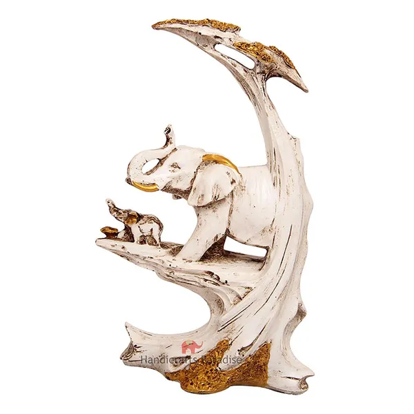 White_Elephant_With_Baby_Elephant_On_Tree_Figurine_For_Home_Dacor,_8_Inch