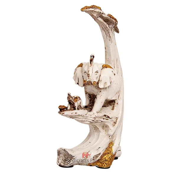 White_Elephant_With_Baby_Elephant_On_Tree_Figurine_For_Home_Dacor,_8_Inch