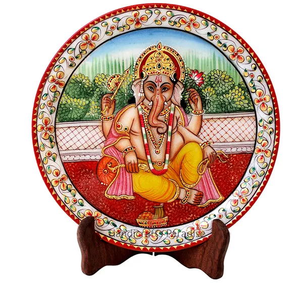 Multicolor_Ganesha_Painted_Marble_Plate_,9_Inch