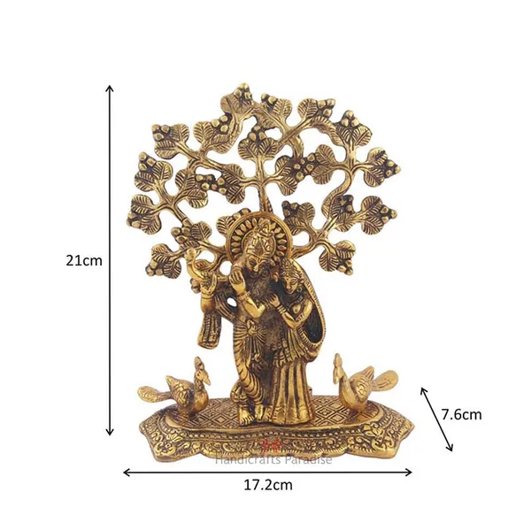 Golden_Radha_Krishna_Standing_With_2_Peacocks_Figurine,_8.25_Inch