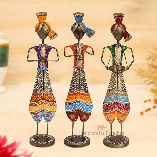 Multicolor_Wrought_Iron_Painted_Musical_Dolls,_24_Inch,_(Set_Of_3_Piece)