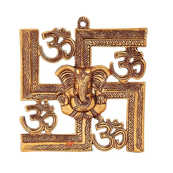 Golden_Swastik_Wall_Hanging_With_Om_And_Ganesh_Motiff_,_9_Inch
