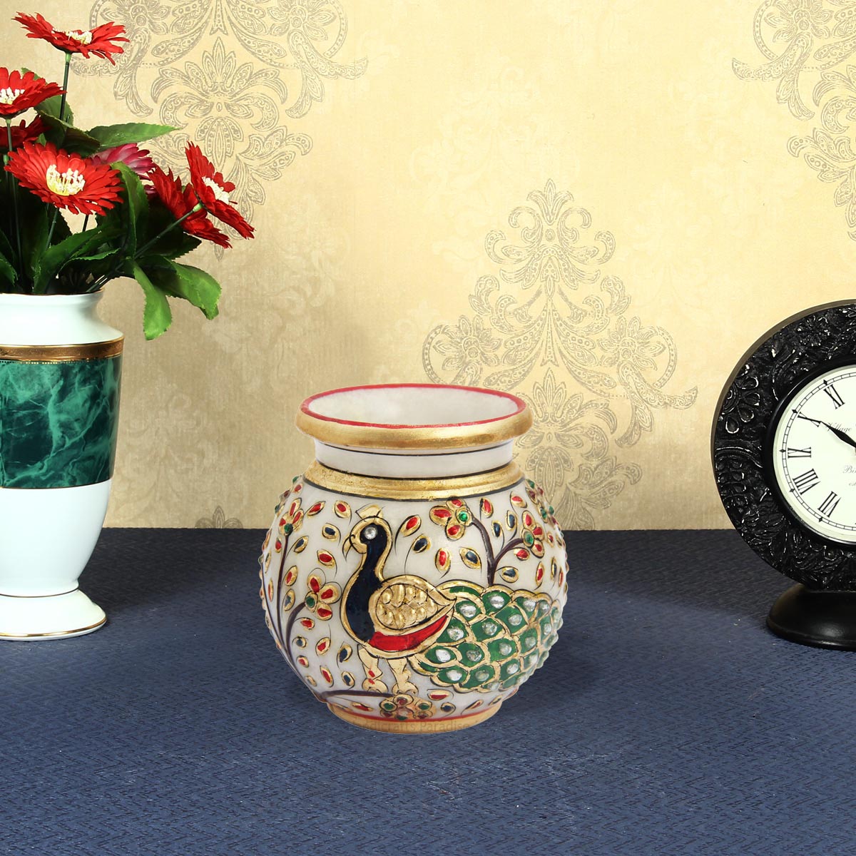 Multicolor_Marble_Flower_Vase_With_Enamel_Peacock_Design