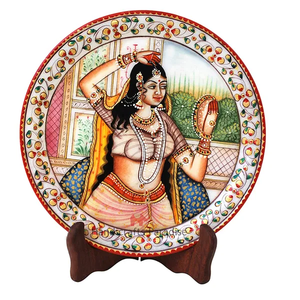 Multicolor_Shringar_Design_Painted_Marble_Plate_,9_Inch
