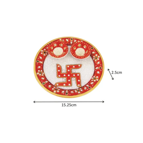 Red_Pooja_Thali_In_Marble_With_Swastik_In_Meena_Painted,_6_Iinch