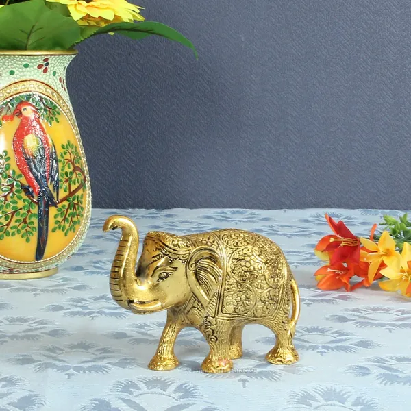 Golden_Metal_Elephant_Trunk_Up_Antique_Showpiece,_5.25_Inch