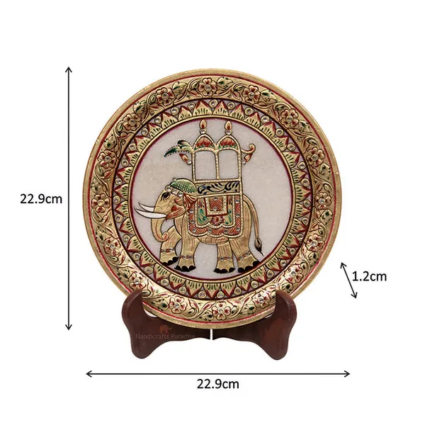 Golden_Ambari_Elephant_Emboss_Work_Marble_Plate_Showpiece_-_9_Inch