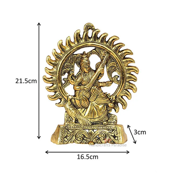 Golden_Metal_Goddess_Saraswati_Playing_Veena_With_A_Halo_Figurine,_8.5_Inch
