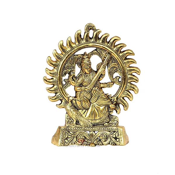 Golden_Metal_Goddess_Saraswati_Playing_Veena_With_A_Halo_Figurine,_8.5_Inch