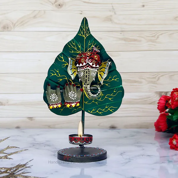 Green_Ganesh_Tealight_Showpiece_For_Home_Decor_In_Wrought_Iron_,_10_Inch