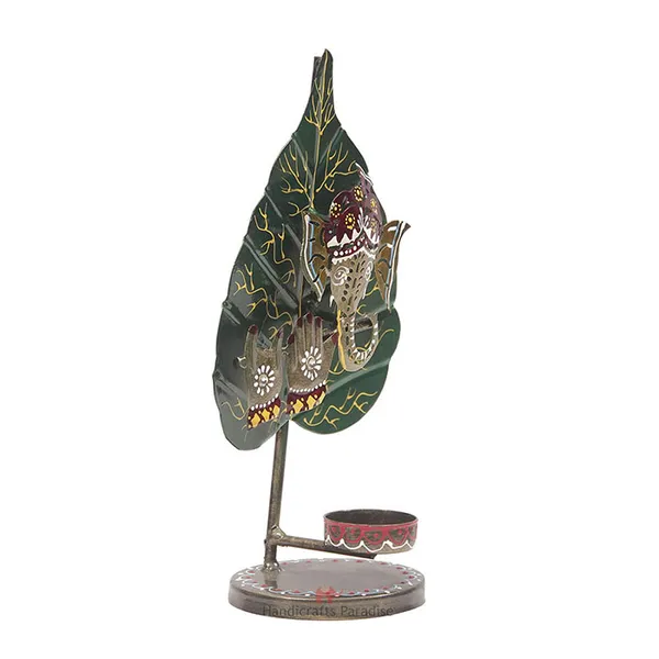 Green_Ganesh_Tealight_Showpiece_For_Home_Decor_In_Wrought_Iron_,_10_Inch