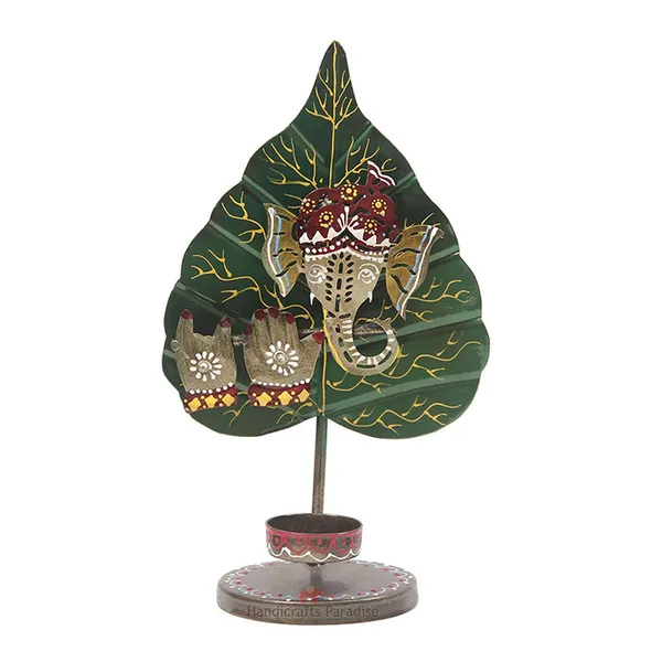 Green_Ganesh_Tealight_Showpiece_For_Home_Decor_In_Wrought_Iron_,_10_Inch