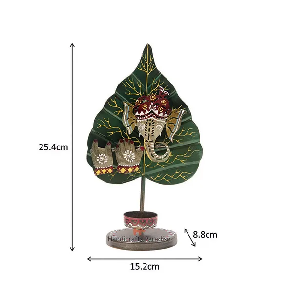 Green_Ganesh_Tealight_Showpiece_For_Home_Decor_In_Wrought_Iron_,_10_Inch