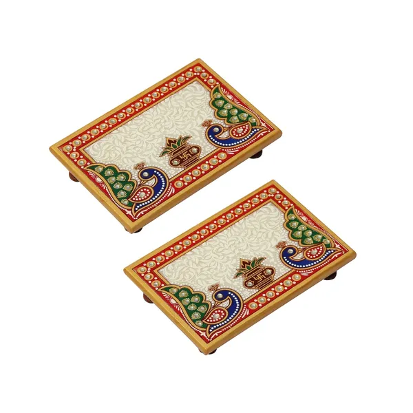 Multicolor_Marble_Puja_Chowki_In_Rectangle_Shape_With_Intricate_Design,_6_Inch_(Set_Of_2)