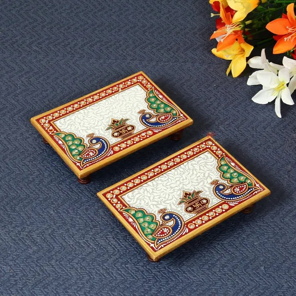 Multicolor_Marble_Puja_Chowki_In_Rectangle_Shape_With_Intricate_Design,_6_Inch_(Set_Of_2)