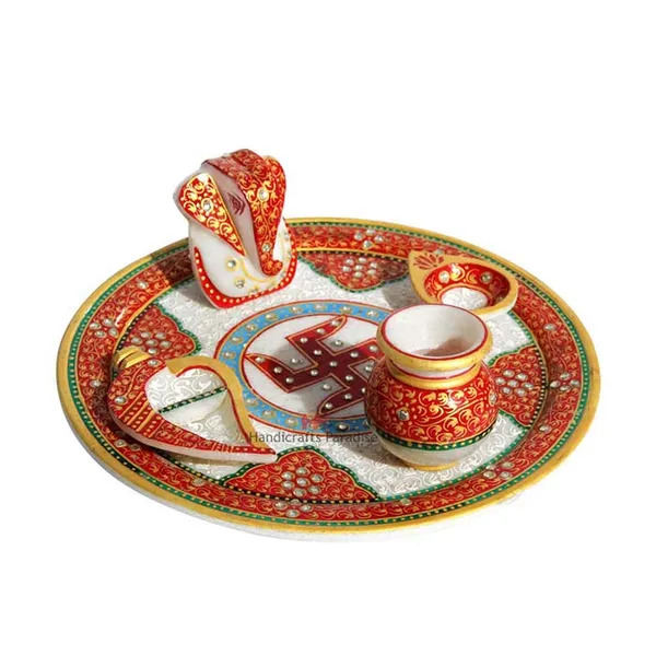 Red_Marble_Pooja_Thali_Embellisehd_With_Kundan_Work