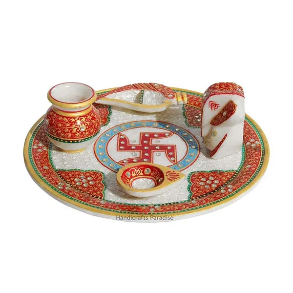 Red_Marble_Pooja_Thali_Embellisehd_With_Kundan_Work