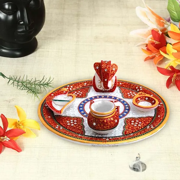 Red_Marble_Pooja_Thali_Embellisehd_With_Kundan_Work