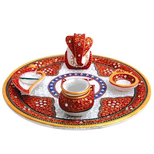 Red_Marble_Pooja_Thali_Embellisehd_With_Kundan_Work