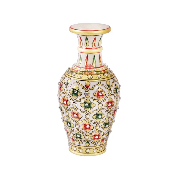 White_Marble_Flower_Vase_With_Emboss_Painted_Mehrab_Design