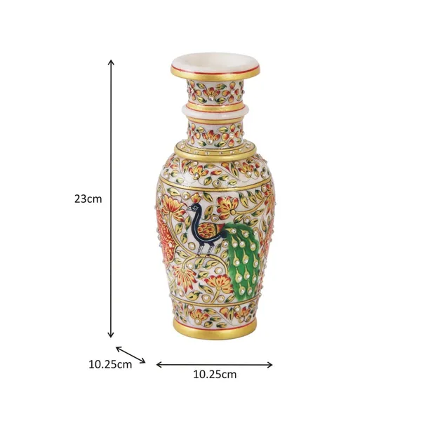Multicolor_Flower_Vase_Carved_In_Marble_With_Beautiful_Peacock