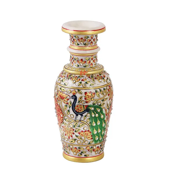 Multicolor_Flower_Vase_Carved_In_Marble_With_Beautiful_Peacock