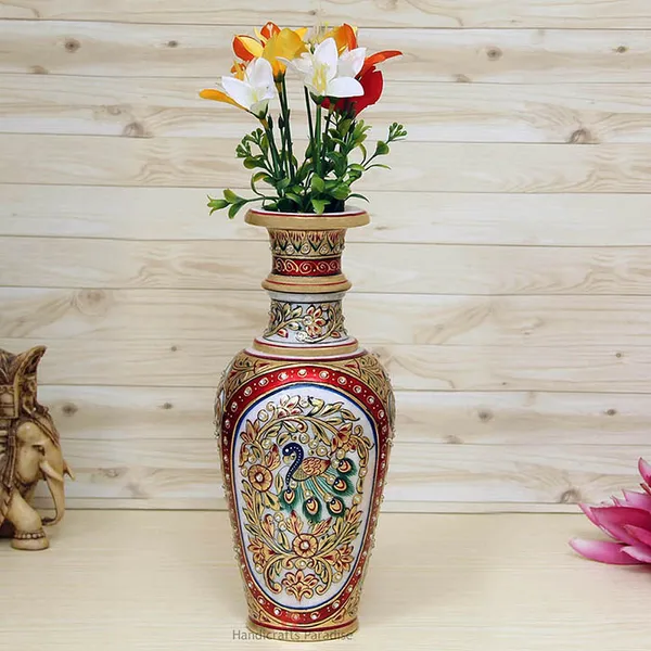 Multicolor_Marble_Flower_Pot_With_Intricate_Emboss_Painting_For_Home_Dacor_-_9_Inch