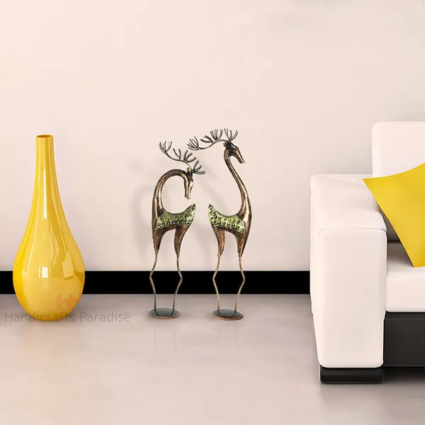 Rust_Golden_Wrought_Iron_Deer_Showpiece,_34.5_Inch_(Set_Of_2_Piece)