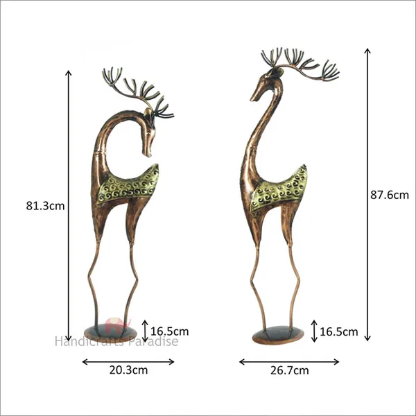 Rust_Golden_Wrought_Iron_Deer_Showpiece,_34.5_Inch_(Set_Of_2_Piece)