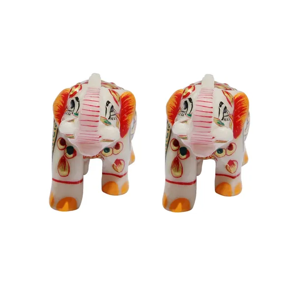 White_Gold_Embossed_Marble_Elephant_Showpiece,_2_Inch-_Set_Of_2