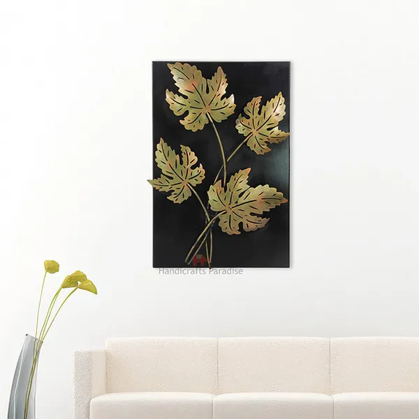 Black_Wrought_Iron_And_Wooden_Base_Decorative_Wall_Art_Palm_Leaves_Showpiece,_21_Inch