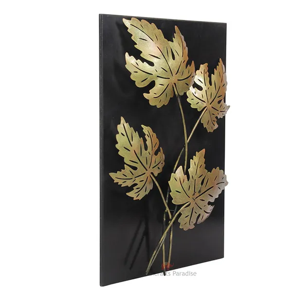 Black_Wrought_Iron_And_Wooden_Base_Decorative_Wall_Art_Palm_Leaves_Showpiece,_21_Inch