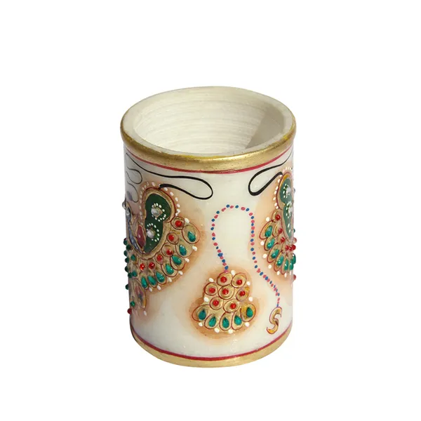 White_Marble_Jewellery_Motif_Pen_Holder_With_Intricate_Design