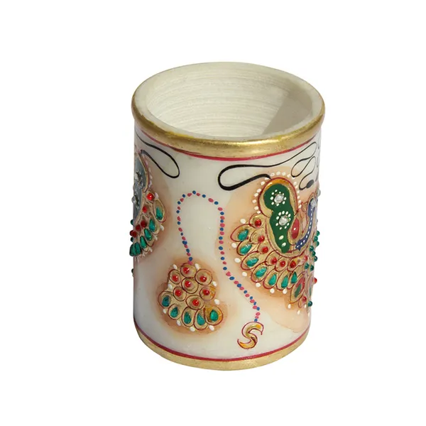 White_Marble_Jewellery_Motif_Pen_Holder_With_Intricate_Design