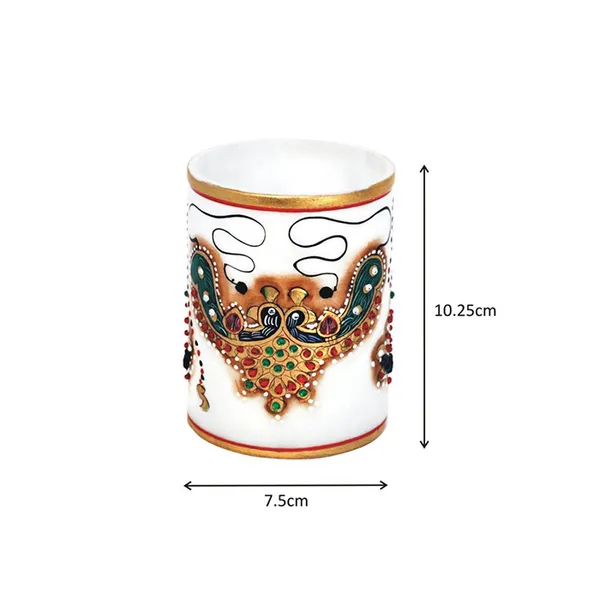 White_Marble_Jewellery_Motif_Pen_Holder_With_Intricate_Design