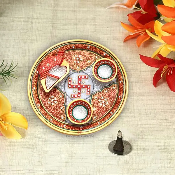 Red_Marble_Aarti_Thali_With_Swastik_Painted_,_7_Inch