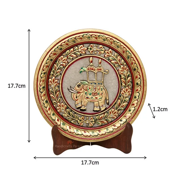 Multicolor_Ambari_Elephant_Painted_Marble_Round_Plate_Showpiece_-_7_Inch