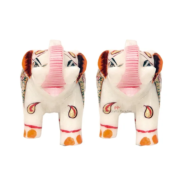 White_Marble_Elephants_With_Red_Emboss_Painted_,_2.75_Inch_(Set_Of_2)