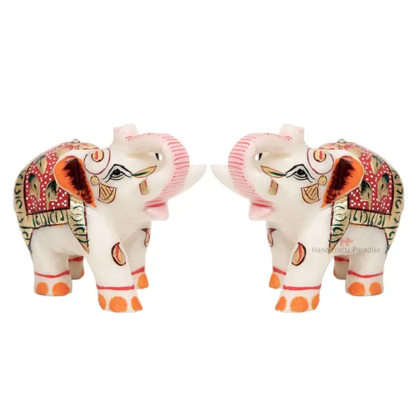 White_Marble_Elephants_With_Red_Emboss_Painted_,_2.75_Inch_(Set_Of_2)