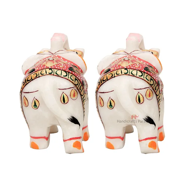 White_Marble_Elephants_With_Red_Emboss_Painted_,_2.75_Inch_(Set_Of_2)