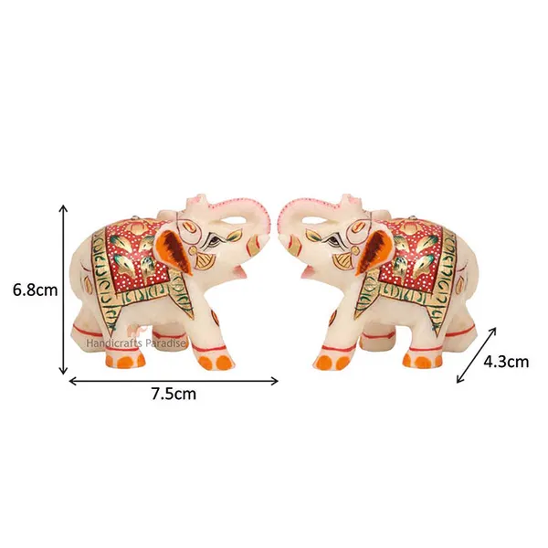 White_Marble_Elephants_With_Red_Emboss_Painted_,_2.75_Inch_(Set_Of_2)