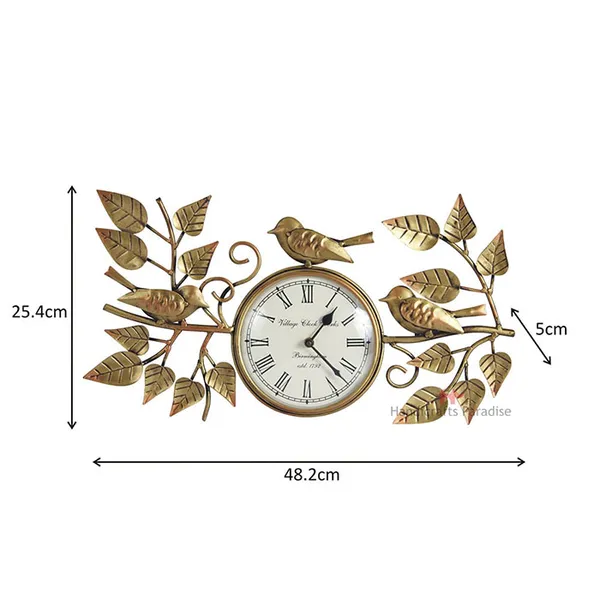 Golden_Wrought_Iron_Birds_And_Leaves_Pattern_Wall_Clock,_10_Inch