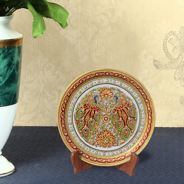 Golden_Peacock_Design_Marble_Plate_For_Home_Decor